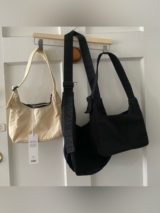 BAGGU Handbags - BAGGU BUNDLE: 1 Medium Nylon Crescent Bag + 2 Mini Nylon Shoulder Bags